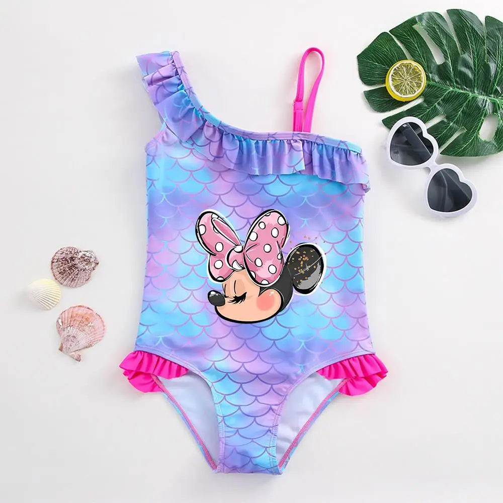 Maillot de Bain Bébé Fille Mickey Minnie Sirène - Une Pièce Écailles Poisson Plage