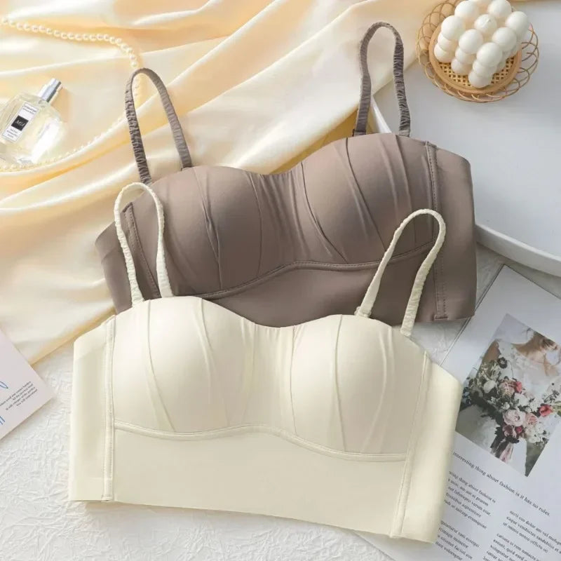 Soutien-Gorge Français Plissé Femme - Brassière Sans Armature Amovible | Lingerie Spandex Invisible