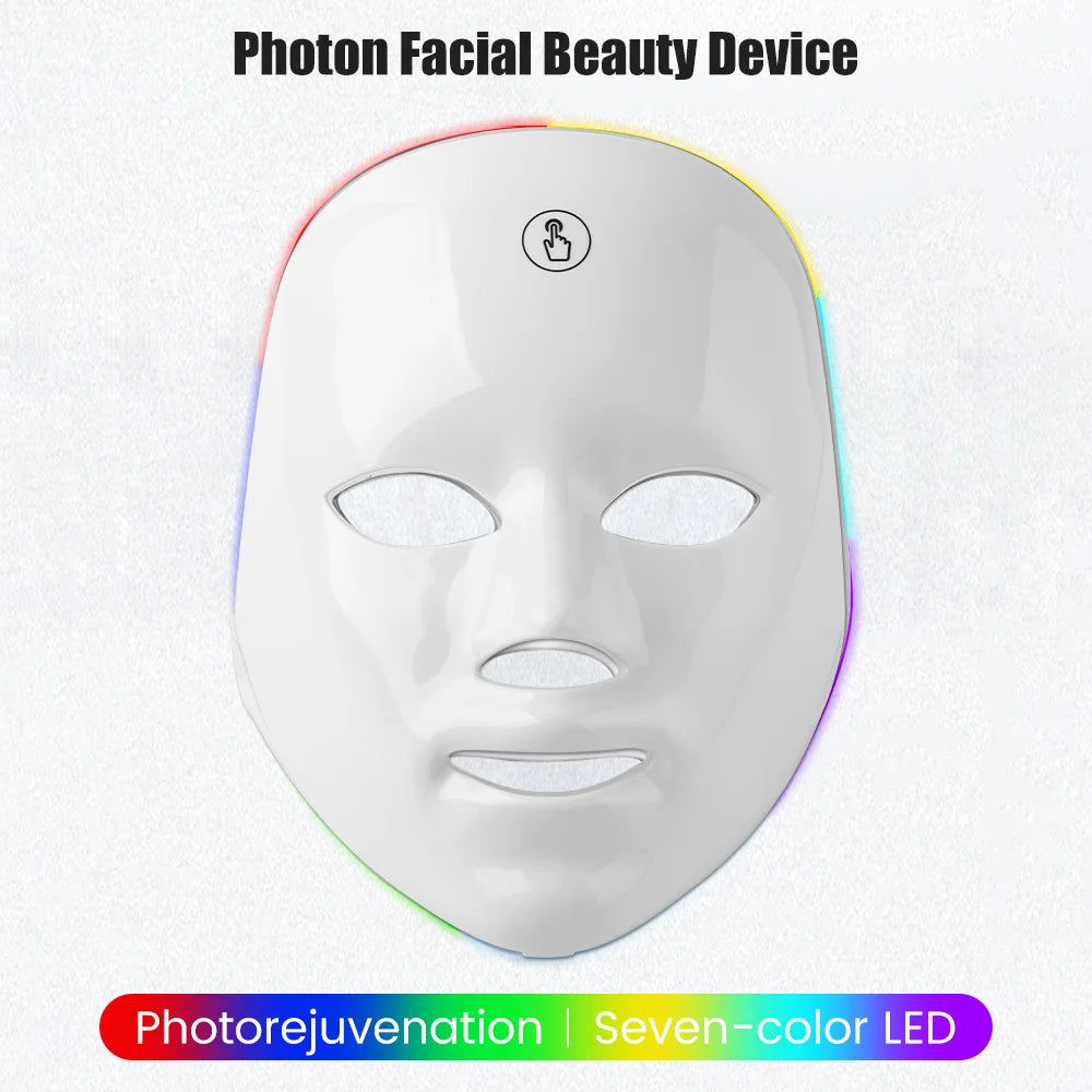 Masque LED Facial Rechargeable 7 Couleurs - Photothérapie Rajeunissement Peau Anti-Âge Lifting Éclaircissant Beauté Maison