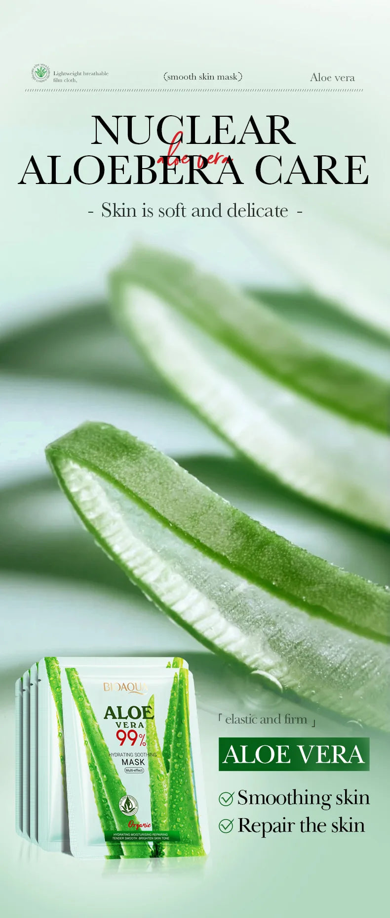 Masque Visage Aloe Vera BIOAOUA Hydratant Apaisant - Soin Peau Tissu Prévention Sécheresse Rugosité Beauté