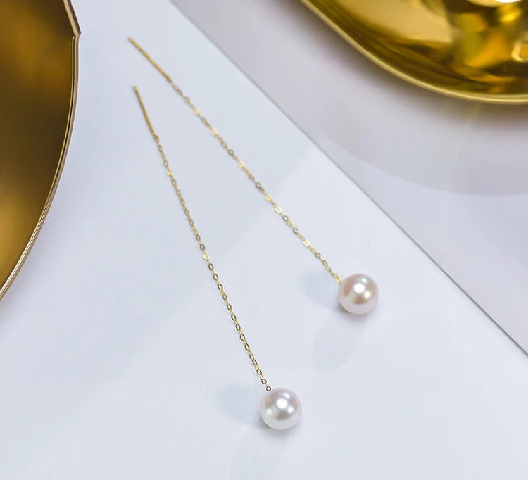 Boucles d'Oreilles Or 18k Perle Femme - Longues Pendantes