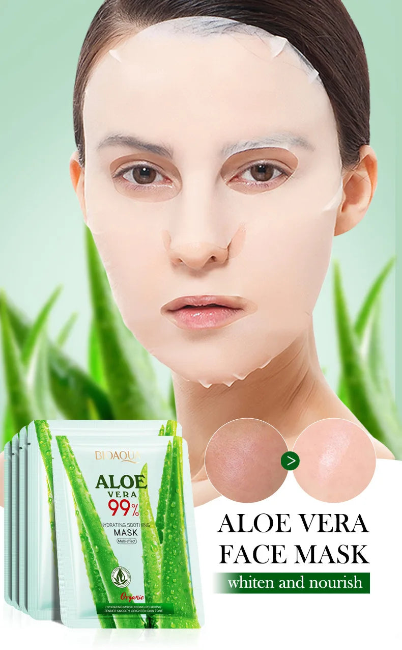 Masque Visage Aloe Vera BIOAOUA Hydratant Apaisant - Soin Peau Tissu Prévention Sécheresse Rugosité Beauté