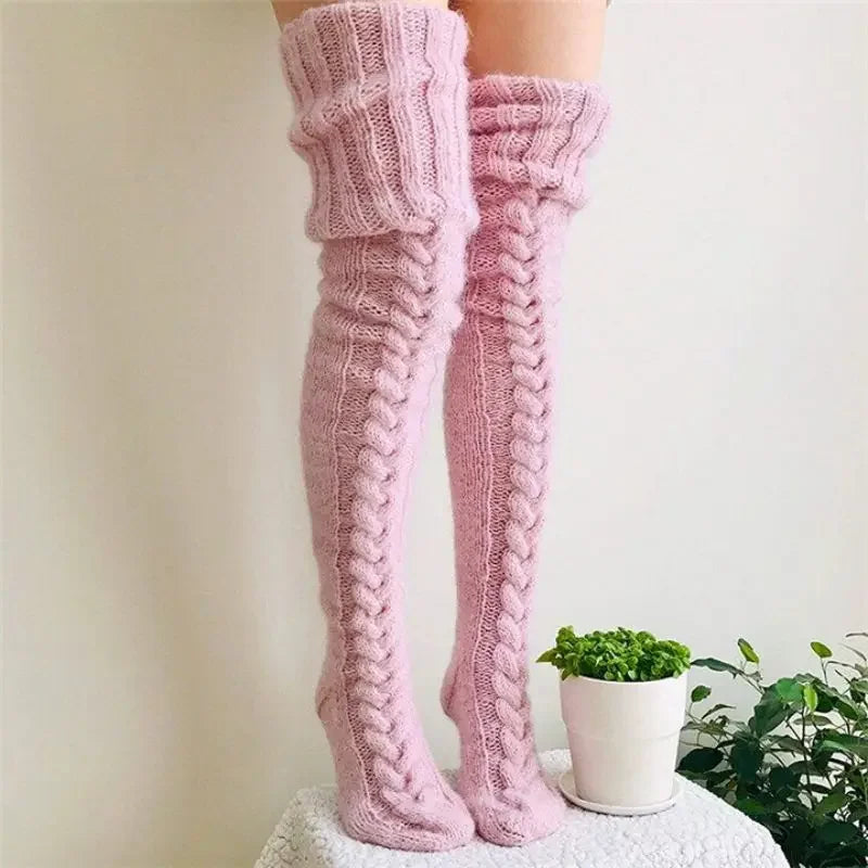Chaussettes Montantes Longues Tricotées Femme Hiver 2025 - Over Knee Chaudes Sexy