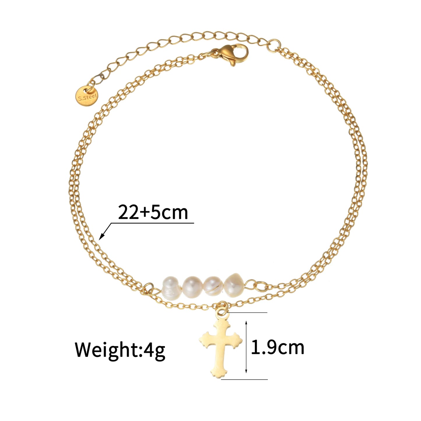 Chaîne Cheville Perle Imitation Or Plaqué - Acier Inoxydable Élégante Fashion Coquillage Plage Cadeau Femme