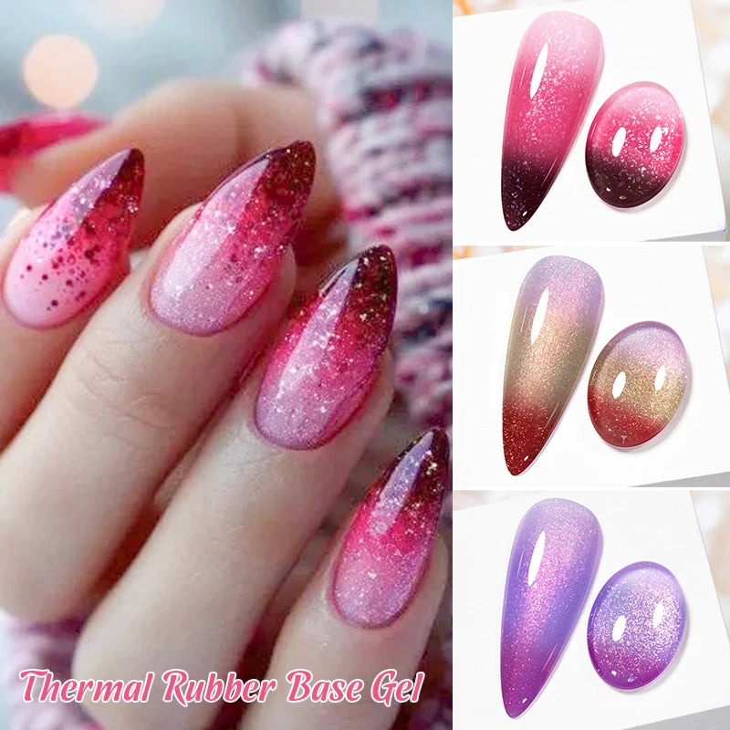 Vernis Gel Base Caoutchouc MEET ACROSS 7ml - Thermochrome Paillettes Gradient UV Manucure Longue Tenue