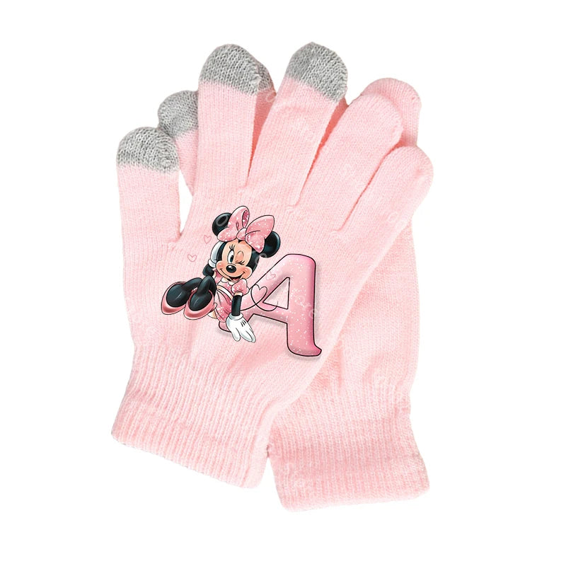 Ensemble Bonnet Écharpe Gants Minnie Mouse Enfant Hiver - Set 3 Pièces Tricoté Chaud Fille Cadeau