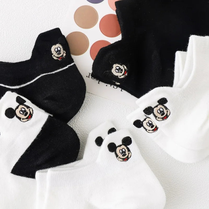 Lot 5 Paires Chaussettes Mickey Mouse Enfant - Socquettes Coton Noir Blanc Cartoon Respirantes