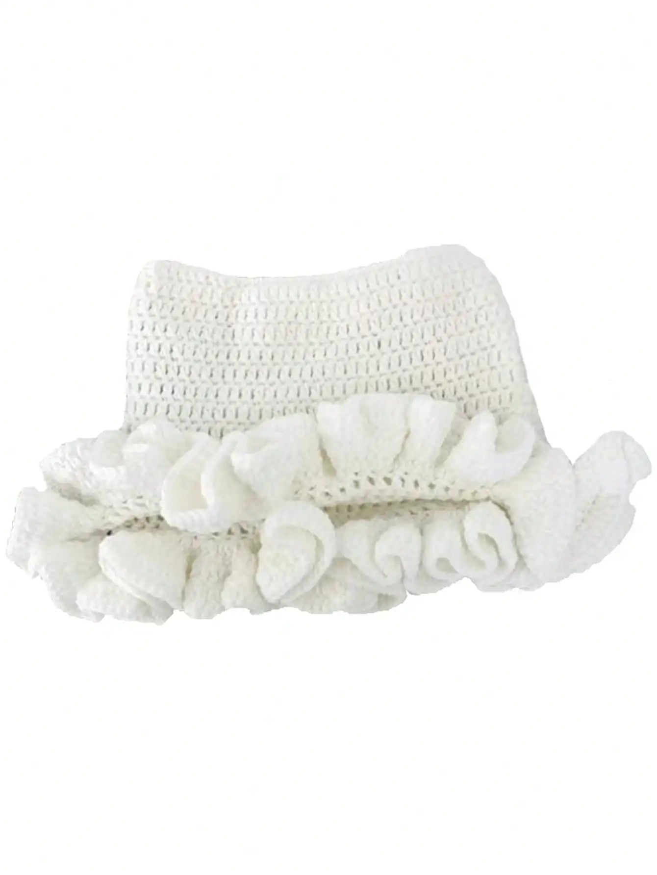 Bonnet Tricoté Main Y2K Oreilles de Chat - Chapeau Chaud avec Nœud et Bords Plissés pour Automne Hiver