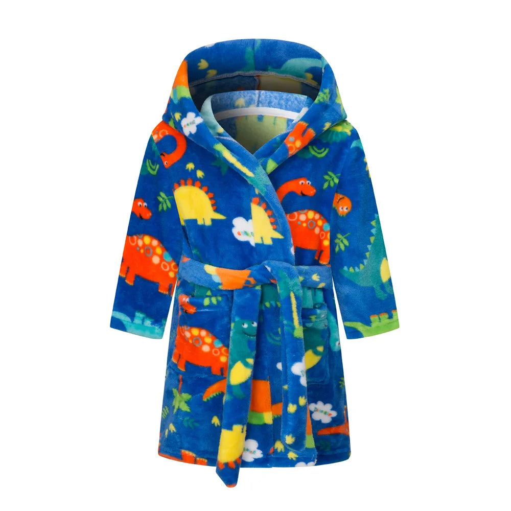 Peignoir Enfant Flanelle à Capuche - Robe de Chambre Douce Motif Cartoon - Automne Hiver 2-12 Ans