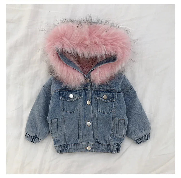 Veste en jean fille hiver - Denim avec capuche fourrée