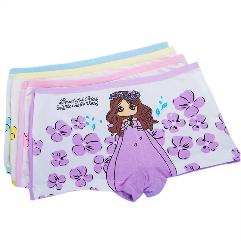 Lot 4 Culottes Fille Cartoon - Boxers Coton Imprimés Mignons 2-10 Ans