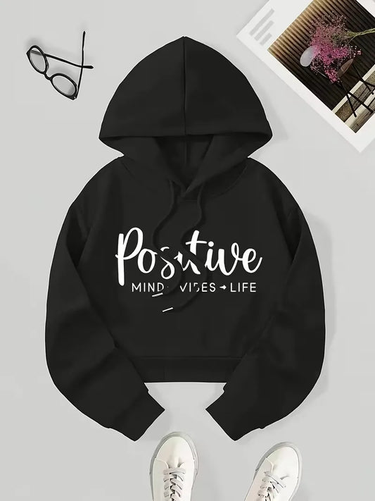 Sweat Court à Capuche "Positive Vibes" - Style Y2K Automne Hiver