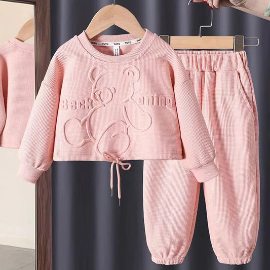 Ensemble Fille Sweat Ourson + Pantalon Sport Printemps Automne