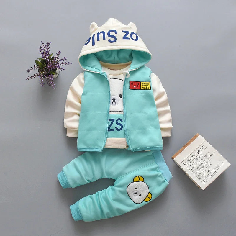 Ensemble 3 Pièces Bébé Automne Hiver - Gilet à Capuche + T-Shirt + Pantalon