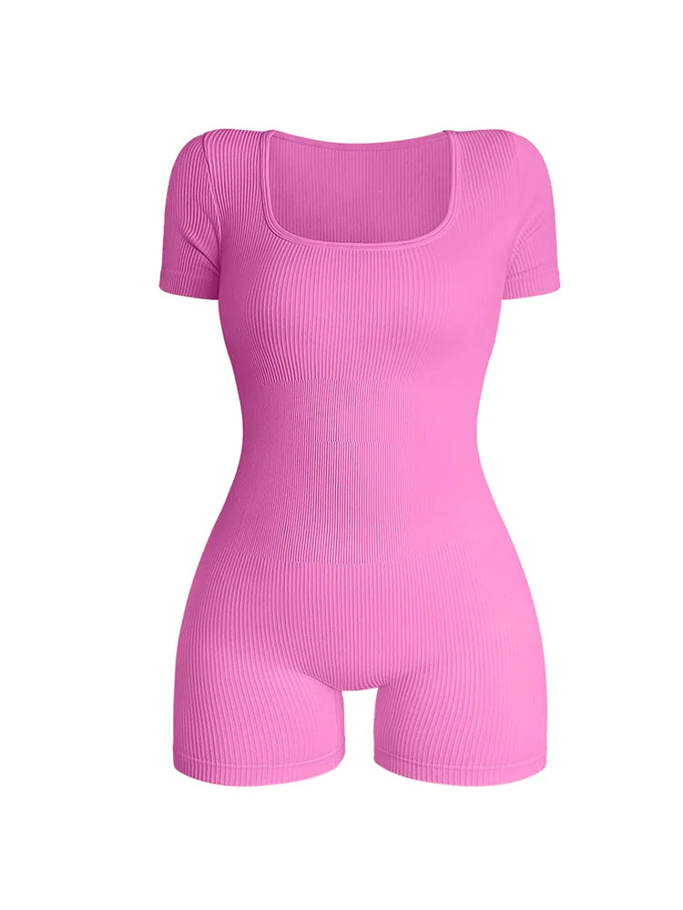 Combinaison Femme Col Carré Manches Courtes - Body Moulant Sexy Taille Haute Streetwear