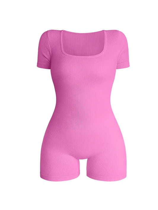 Combinaison Femme Col Carré Manches Courtes - Body Moulant Sexy Taille Haute Streetwear