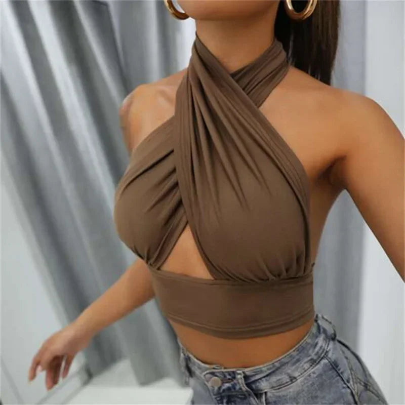Top Halter Y2K Femme Dos Nu Été