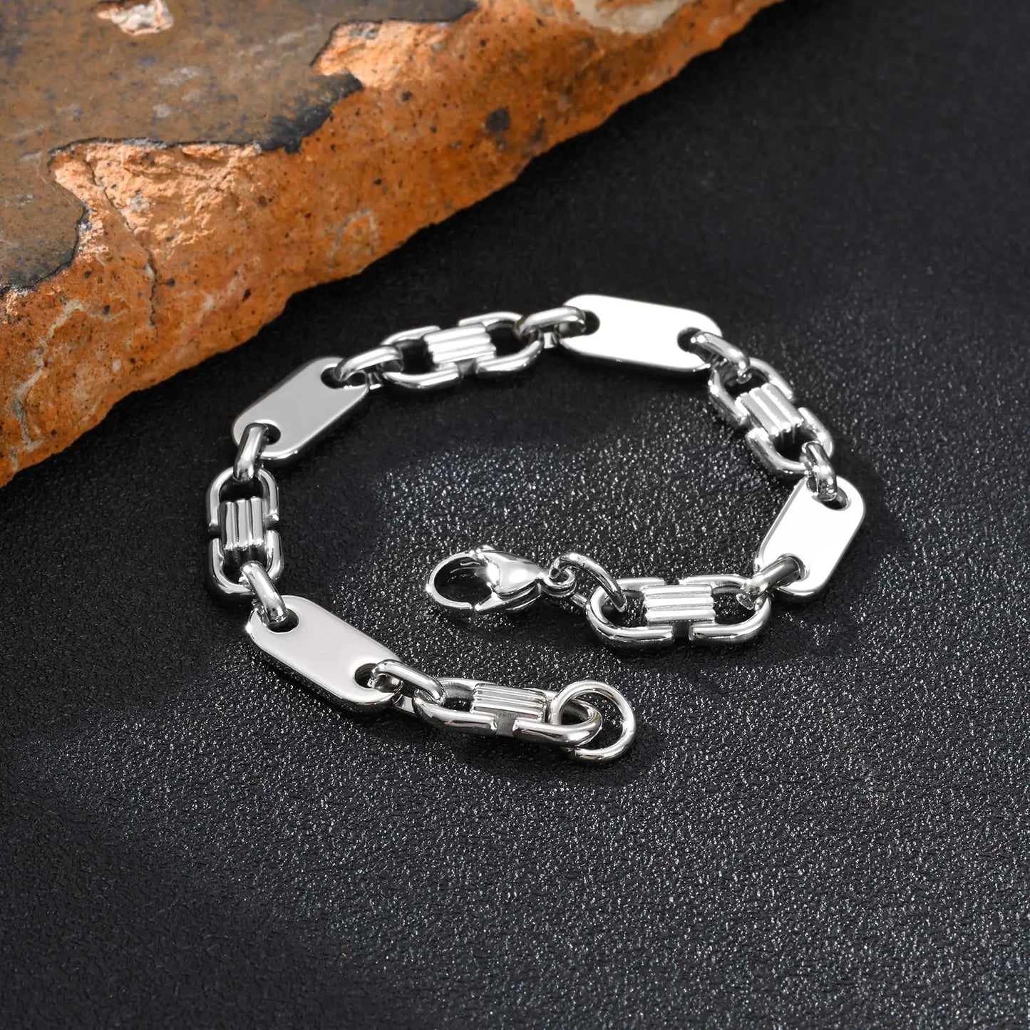 Bracelet Homme Acier Inoxydable Géométrique - Chaîne Artisanale Tendance
