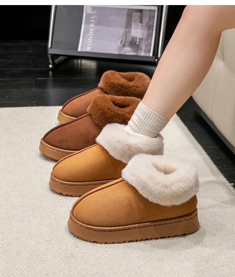 Chaussons Bottes Neige Femme Homme - Pantoufles Peluche Fourrure Chaudes Hiver Intérieur Confort
