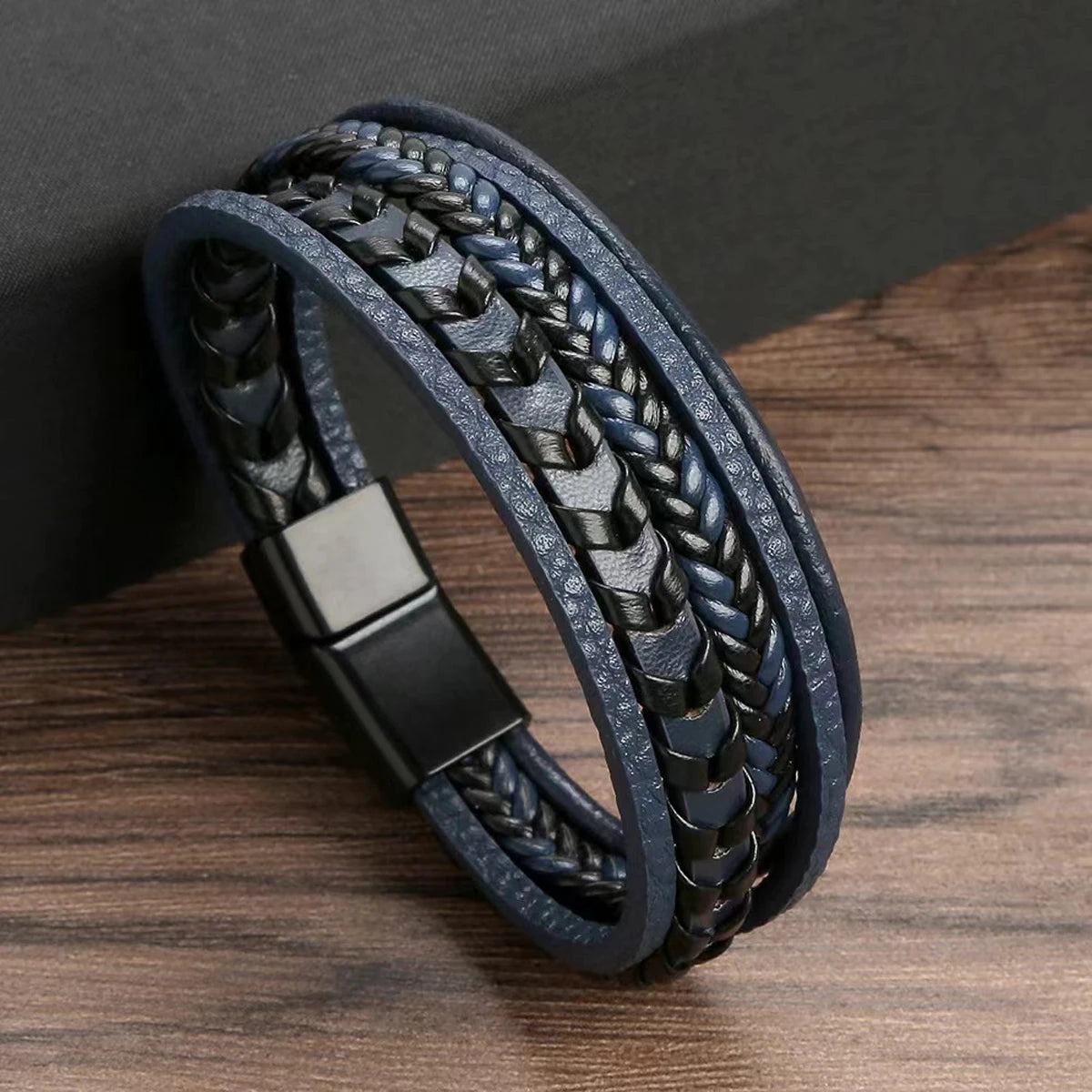 Bracelet Homme Cuir Vintage Multi-Couches - Fermoir Aimant Artisanal Rétro