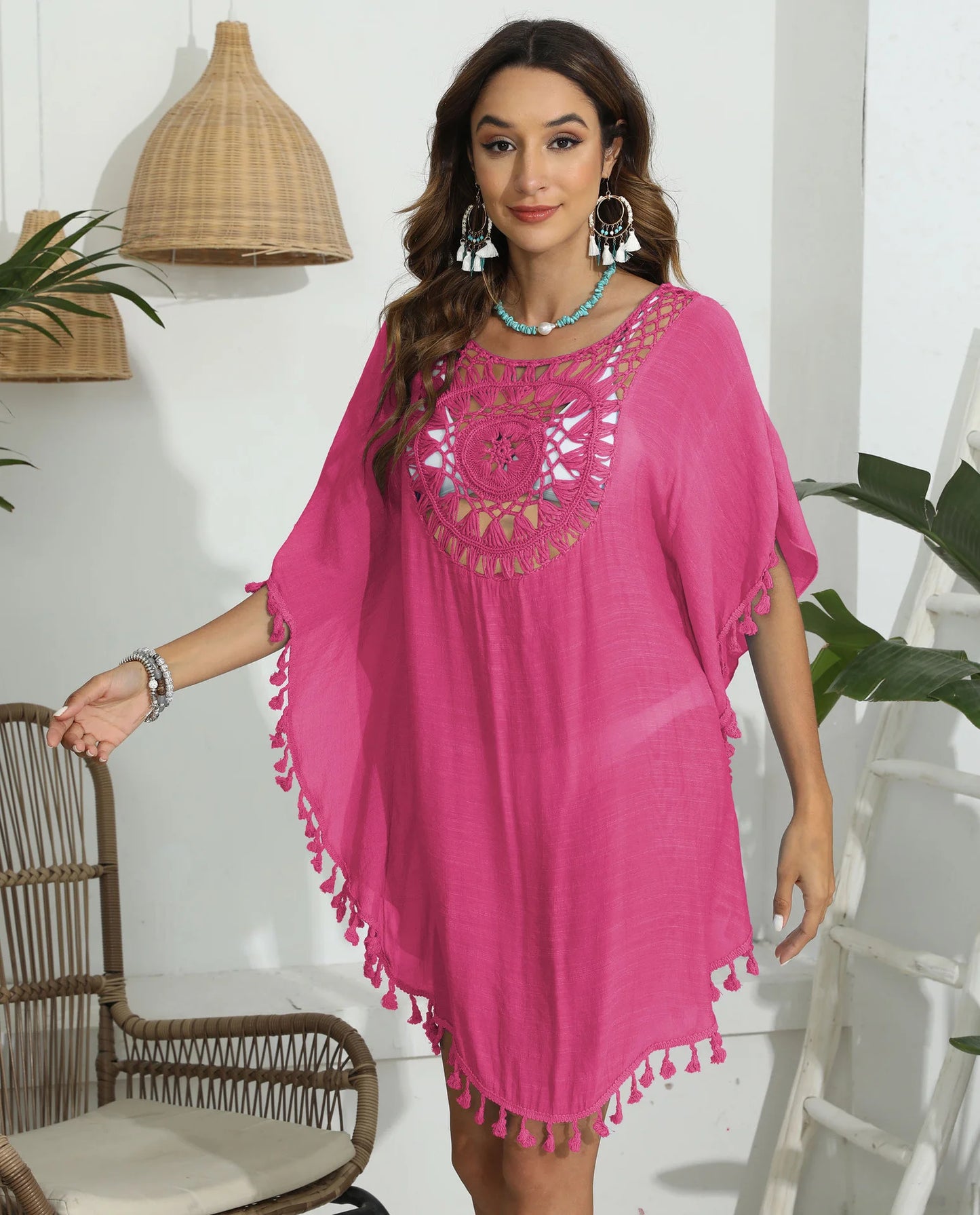 Robe de Plage Crochet Femme - Bikini Cover Up Monochrome Sexy