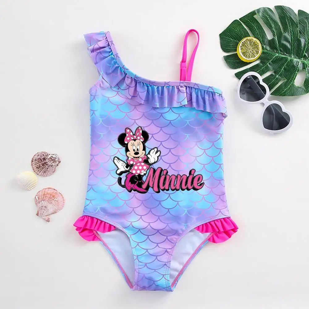 Maillot de Bain Bébé Fille Mickey Minnie Sirène - Une Pièce Écailles Poisson Plage