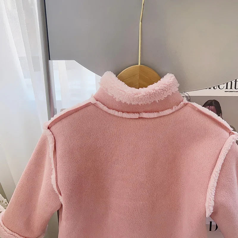 Manteau Fille Hiver - Veste Peluche Chaude Col Revers