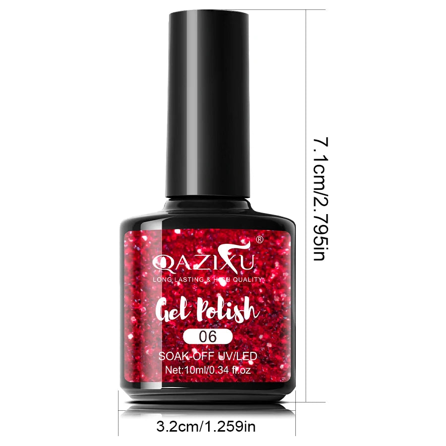Vernis Gel Rouge Paillettes 10ml - Semi-Permanent UV LED Soak Off Nail Art Salon Maison Hiver