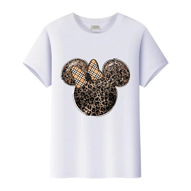 T-Shirt Disney Mickey Minnie Léopard - Femme Homme Enfant - Manches Courtes Casual