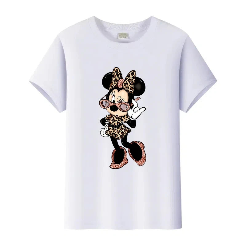 T-Shirt Disney Minnie Femme Enfant - Cartoon Kawaii Blanc Oversize - Mode Casual