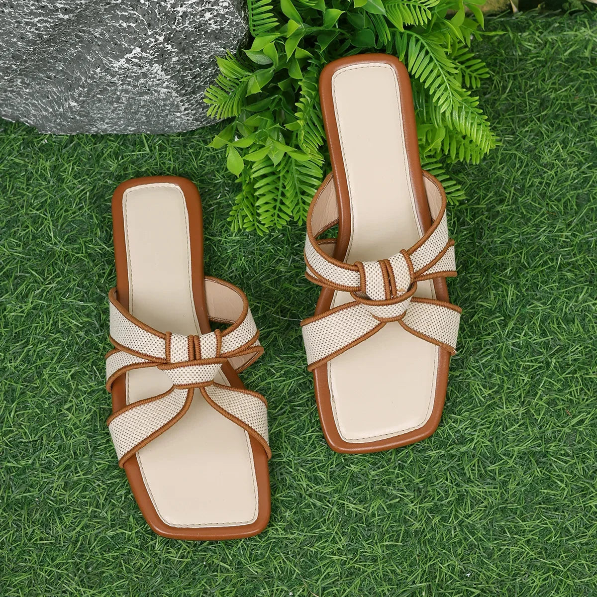 Sandales Femme Plates Été - Semi-Pantoufles Élégantes Semelle Caoutchouc