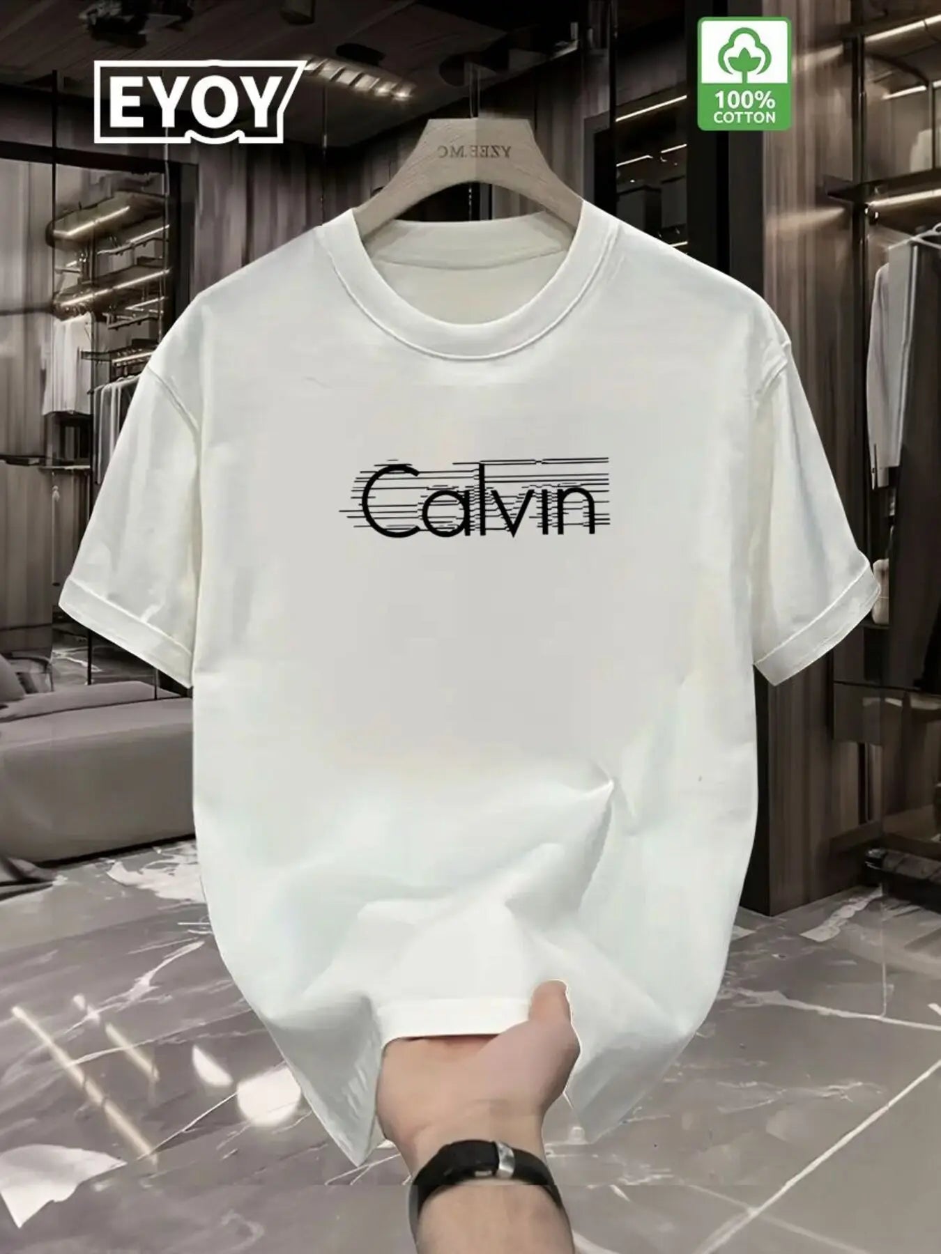 T-Shirt Homme 100% Coton Blanc - Col Rond Manches Courtes Casual Formel Streetwear