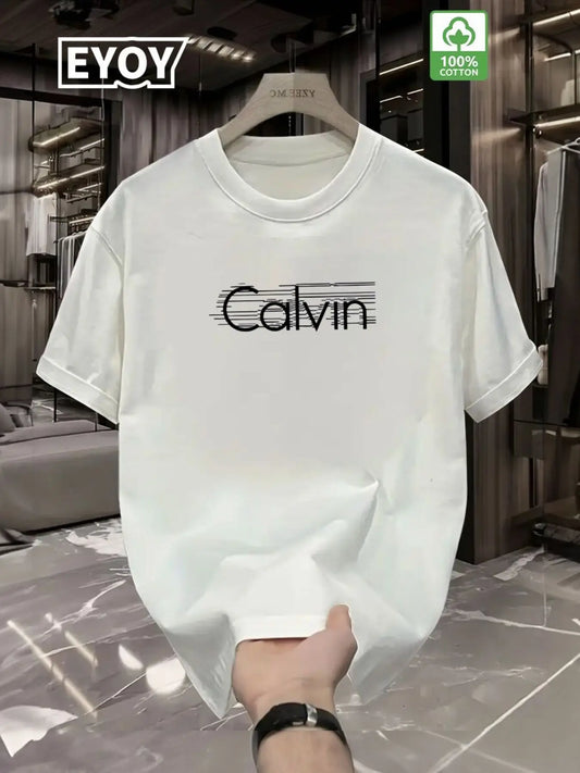 T-Shirt Homme 100% Coton Blanc - Col Rond Manches Courtes Casual Formel Streetwear