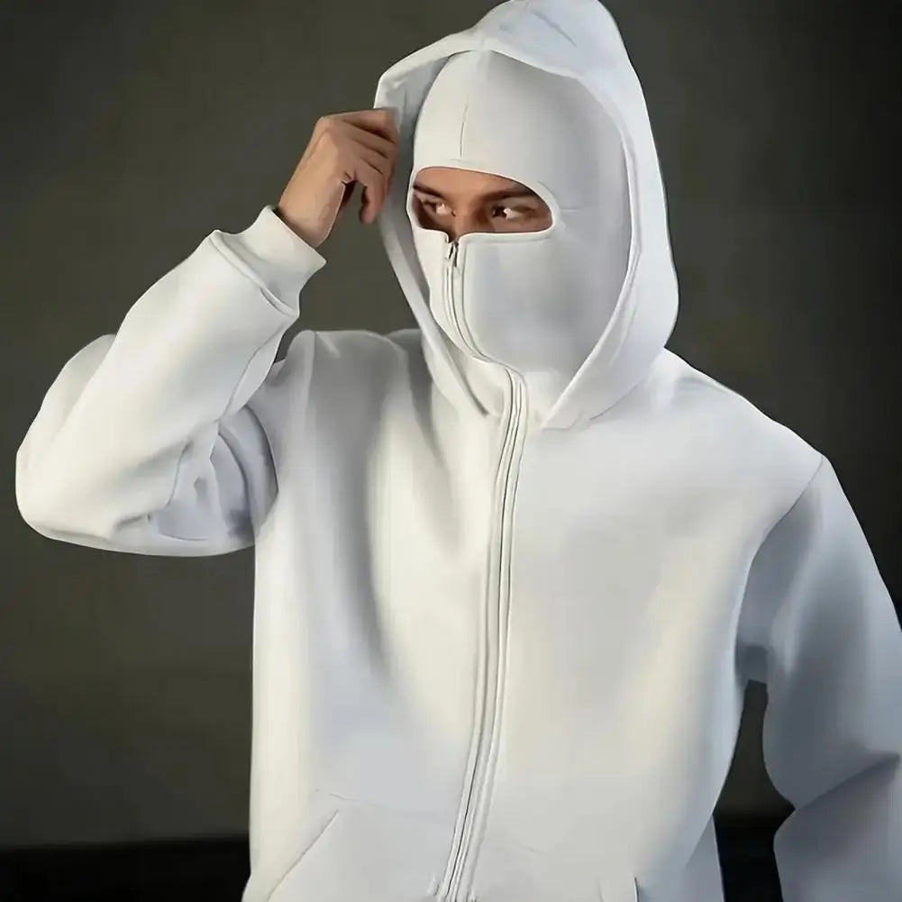 Hoodie Balaclava Unisexe Masque Intégré - Veste Zip Chaude Loose Automne Hiver Sport