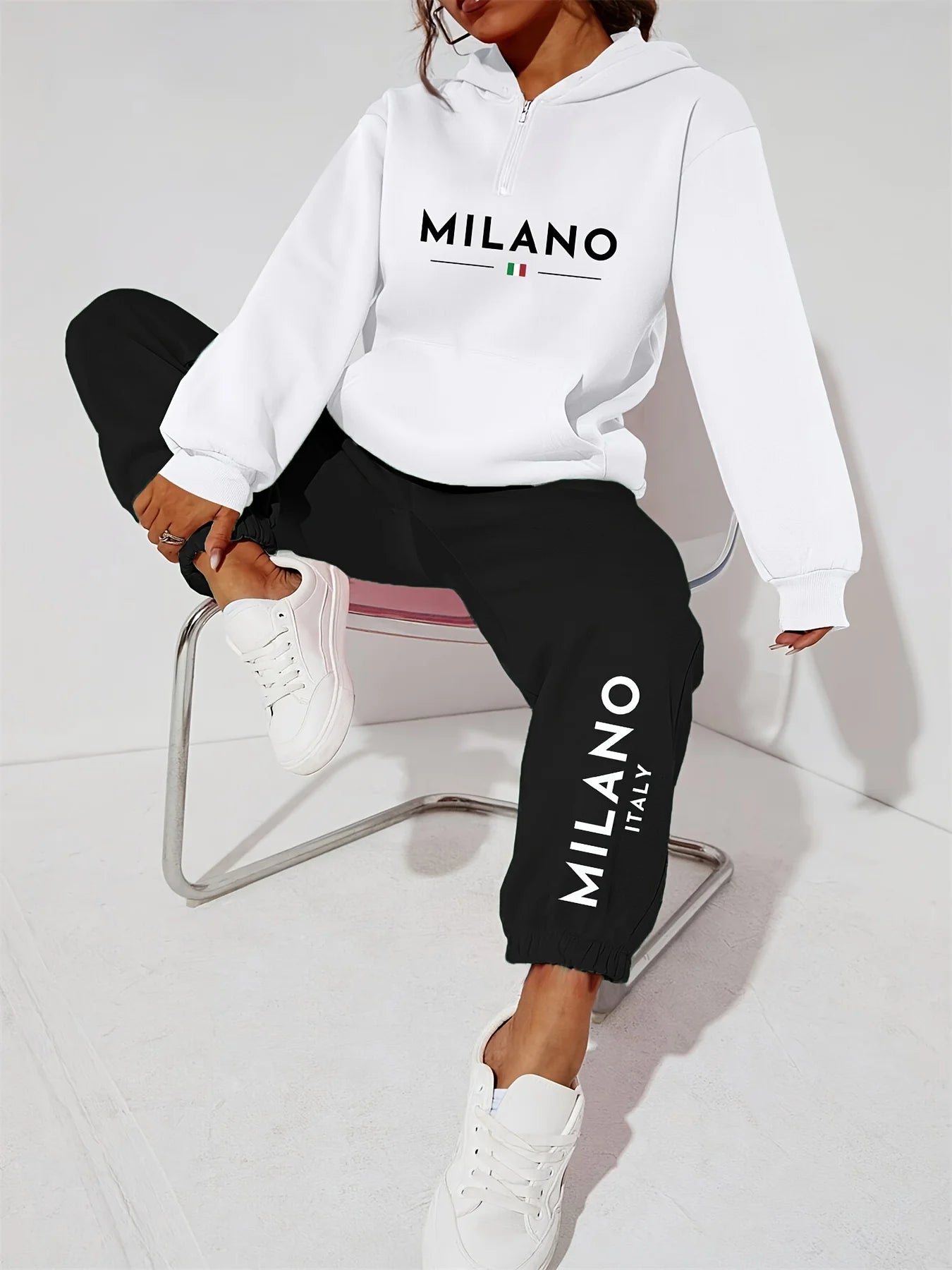 Ensemble Jogging Femme Milano Italia - Sweat à Capuche Peluche + Pantalon Sport, Automne Hiver Chaud Confortable