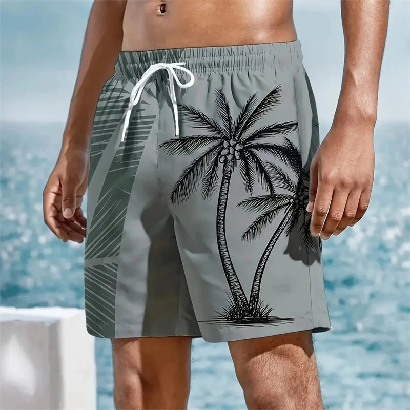 Short de Bain Homme Imprimé Cocotiers 3D - Maillot Hawaïen Casual Plage Sport Été