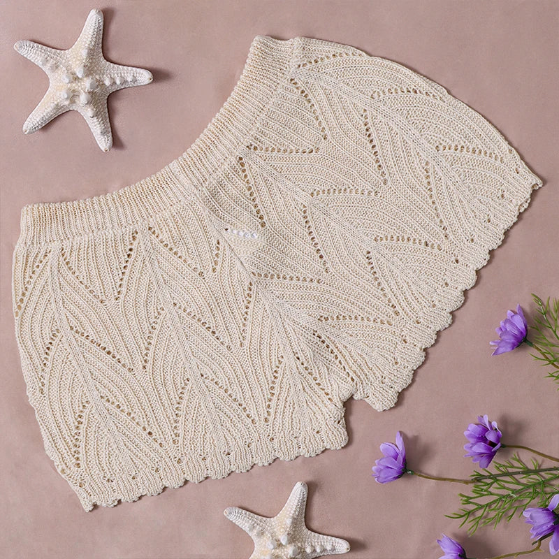 Short de Plage Ajouré Femme - Couvre-Maillot Cordon Taille Été Automne