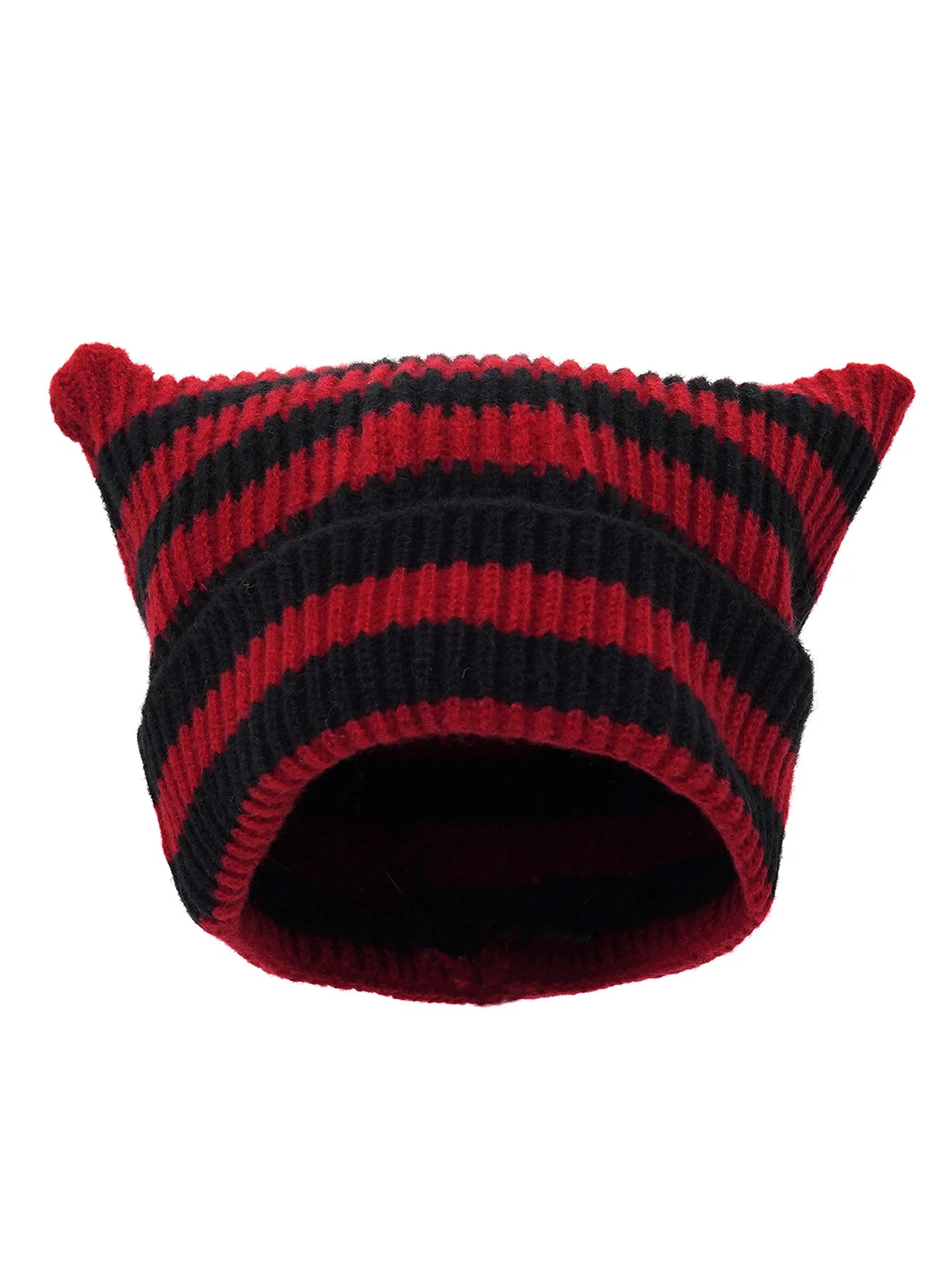 Bonnet Oreilles Chat Étoiles Rayures YK2 - Bonnet Hiver Femme Fille Petit Diable Tricoté Party