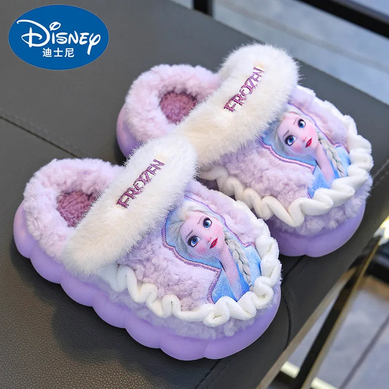 Pantoufles Disney Frozen Elsa Fille - Chaussons d'Hiver Maison | Chaussures Intérieur Antidérapantes Chaudes