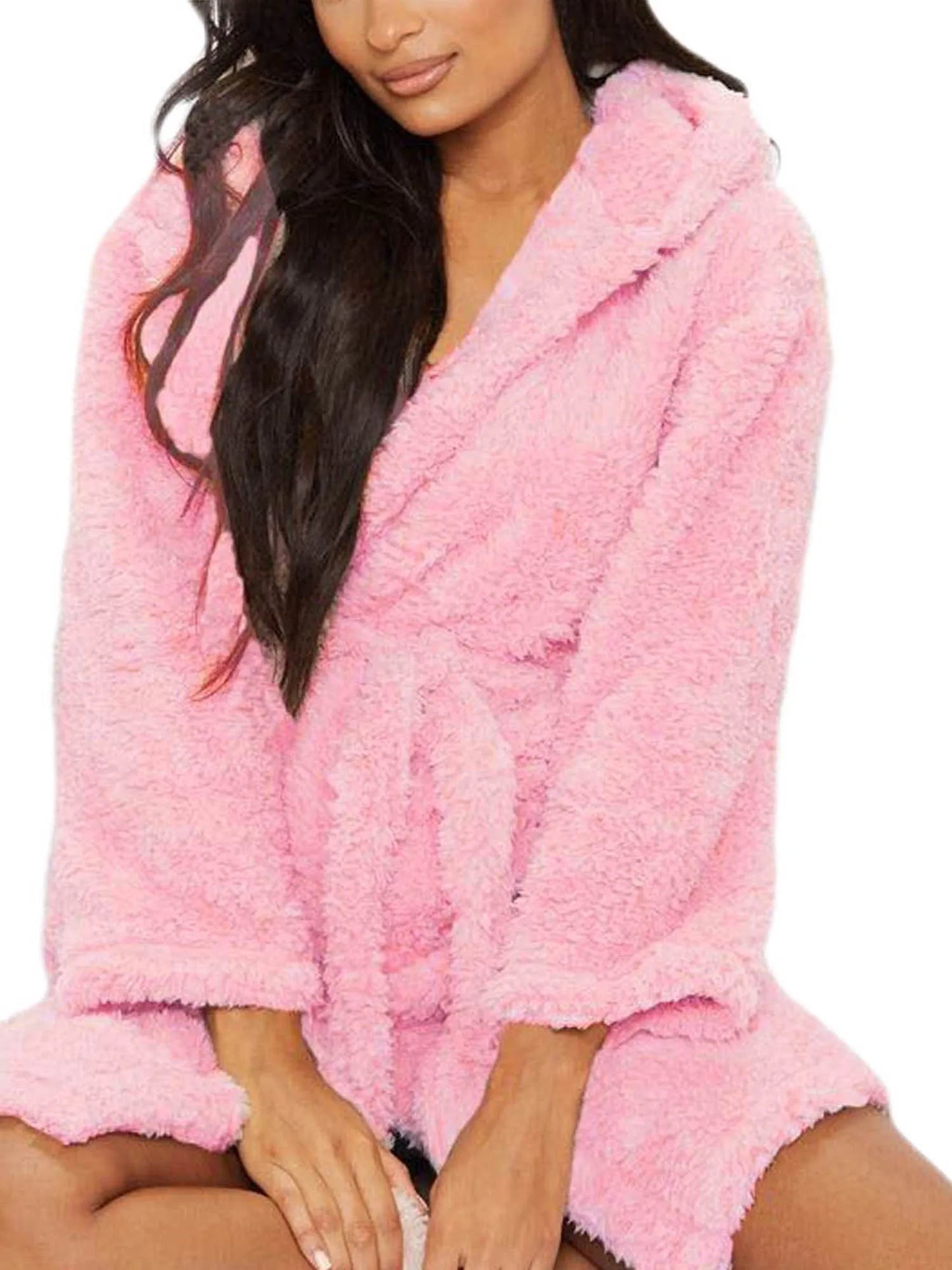 Peignoir Femme Hiver Polaire Oreilles Animaux - Robe de Chambre Douce à Capuche Manches Longues