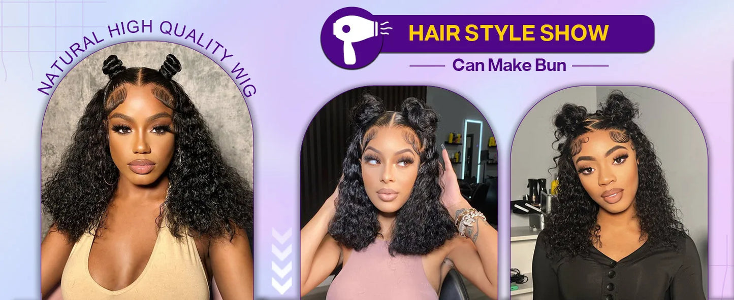 Perruque Bob Courte Cheveux Humains 10 Pouces - Lace Front 5x5 Sans Colle Deep Wave