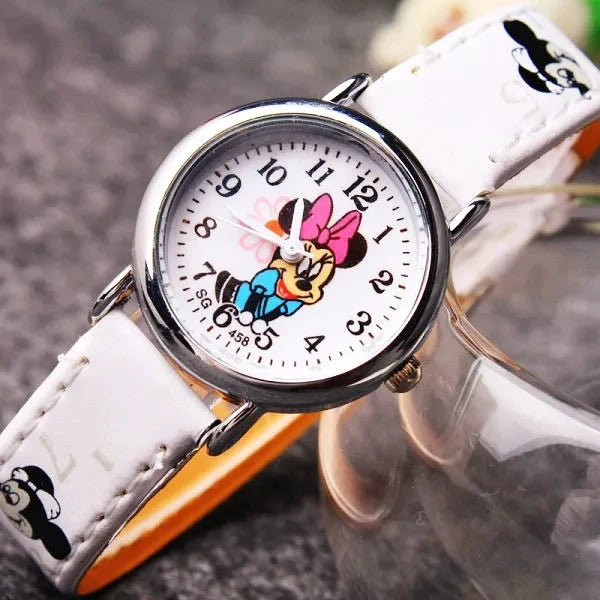 Montre Enfant Mickey Mouse Disney - Montre Quartz Cartoon Garçon Fille Cuir PU Cadeau