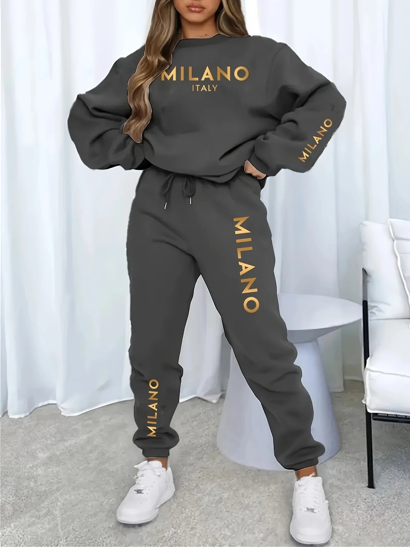 Ensemble Jogging Femme Milano Italia - Sweat à Capuche Peluche + Pantalon Sport, Automne Hiver Chaud Confortable