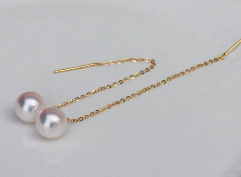 Boucles d'Oreilles Or 18k Perle Femme - Longues Pendantes