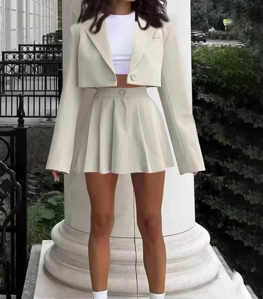 Ensemble Femme 2 Pièces Blazer Chic - Veste Courte Crop & Jupe Mini Plissée Streetwear