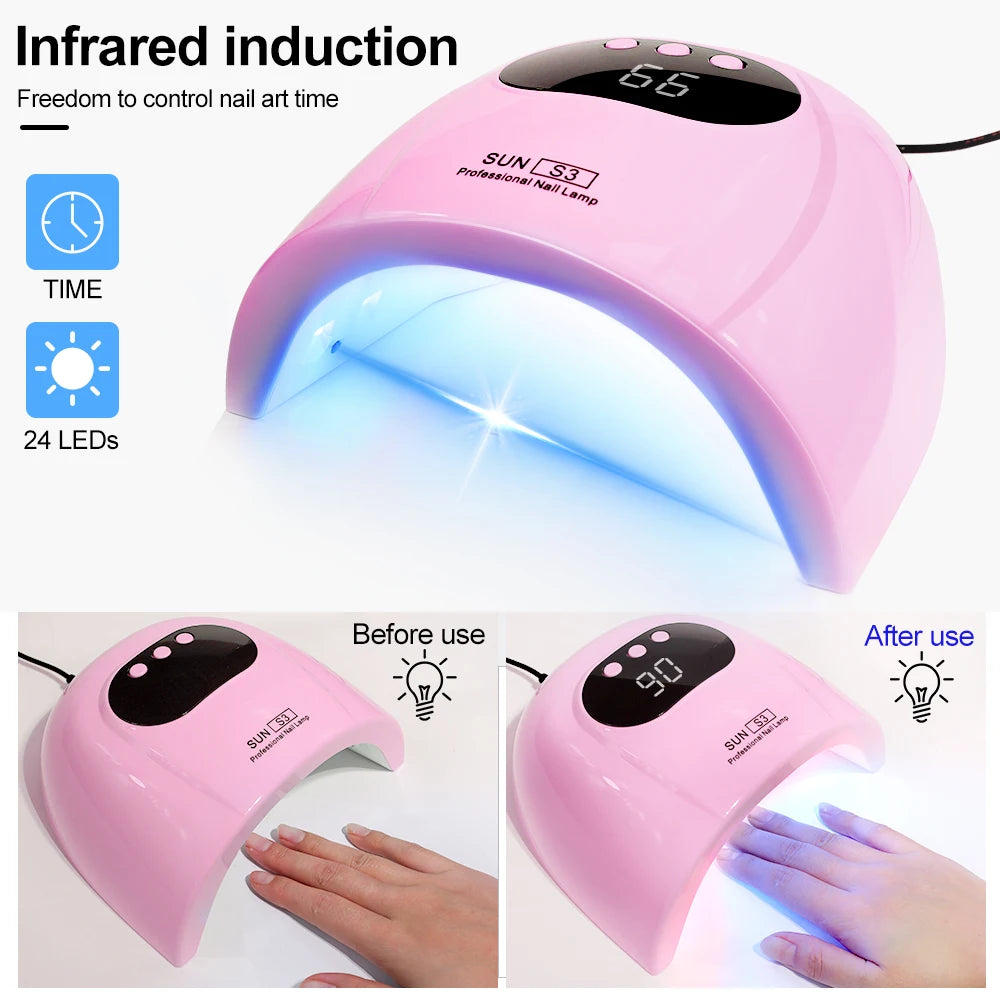 Lampe UV LED Ongles 24/6W Gel Polish - Écran LED Détection Mouvement Séchage Professionnel Manucure Maison