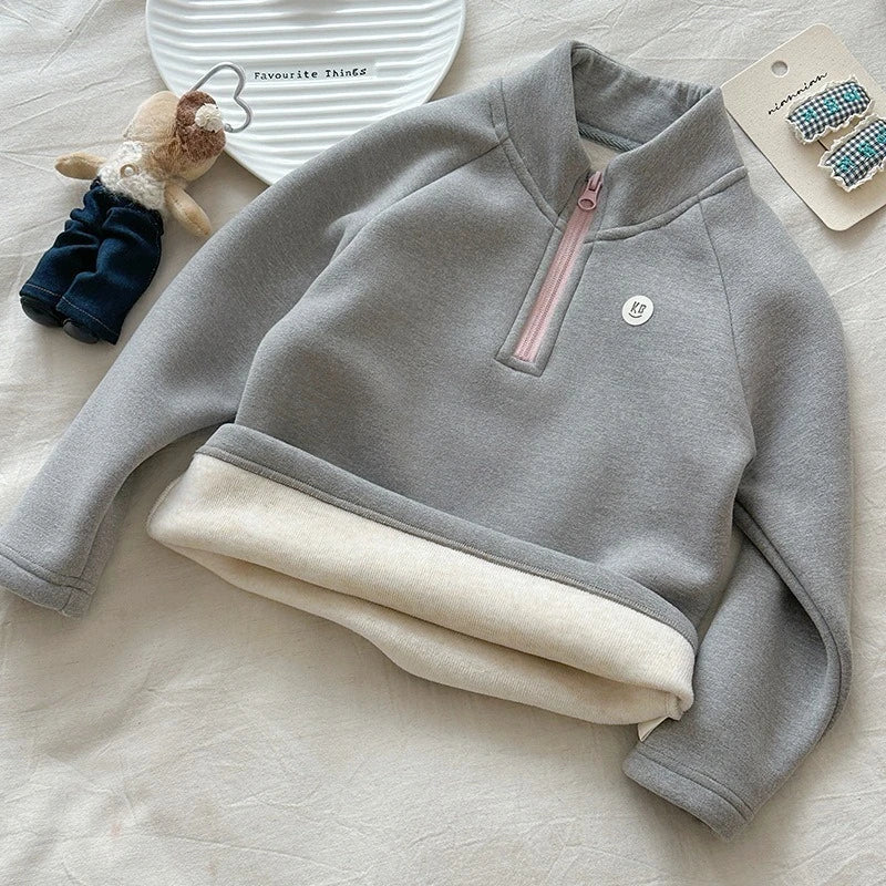 Sweat à Capuche Fille Automne Hiver - Col Montant Zippé Couleur Unie