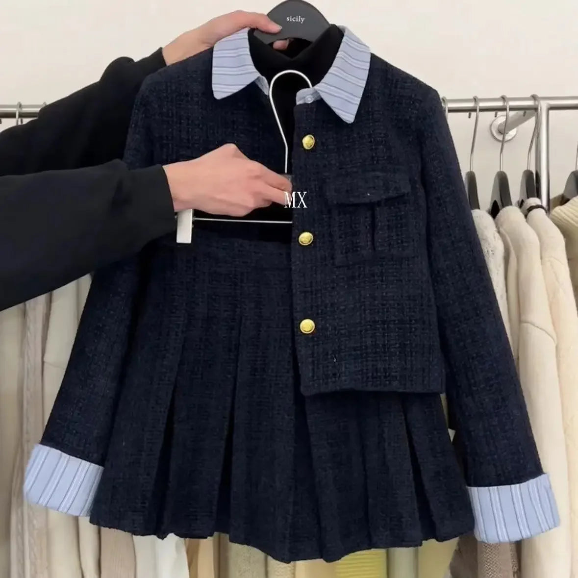 Ensemble Femme 2 Pièces Automne-Hiver - Cardigan Ouvert Carreaux & Jupe Courte Fashion Tendance