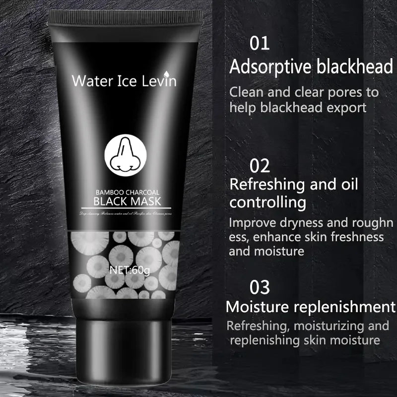 Masque Boue Noire Charbon Bambou Peel-Off - Nettoyant Pores Hydratant Visage Peau Grasse Purifiant