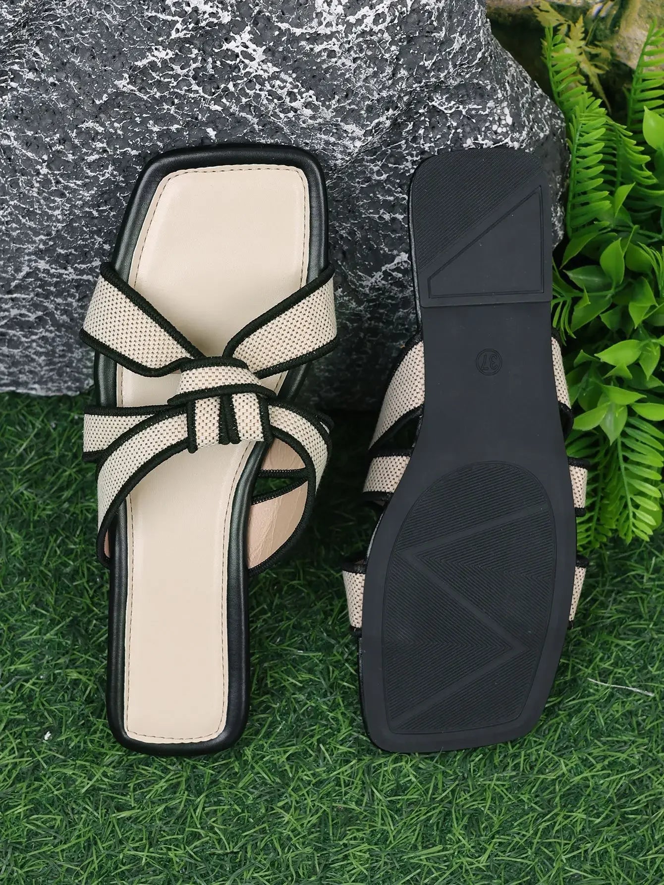 Sandales Femme Plates Été - Semi-Pantoufles Élégantes Semelle Caoutchouc